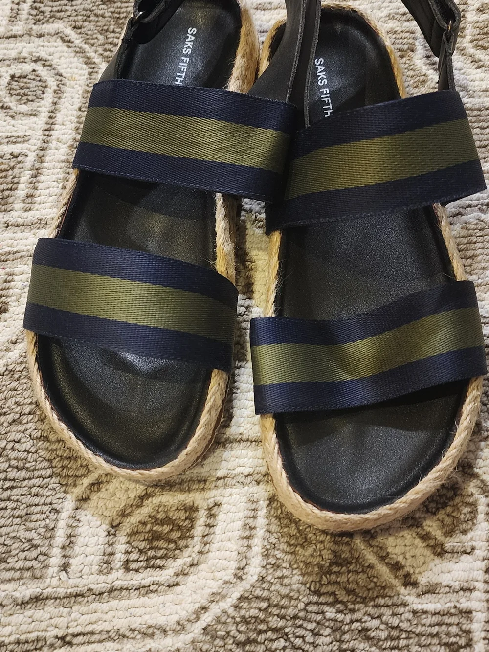 Saks Fifth Avenue Navy & Olive Striped Women’s Espadrille Sandals